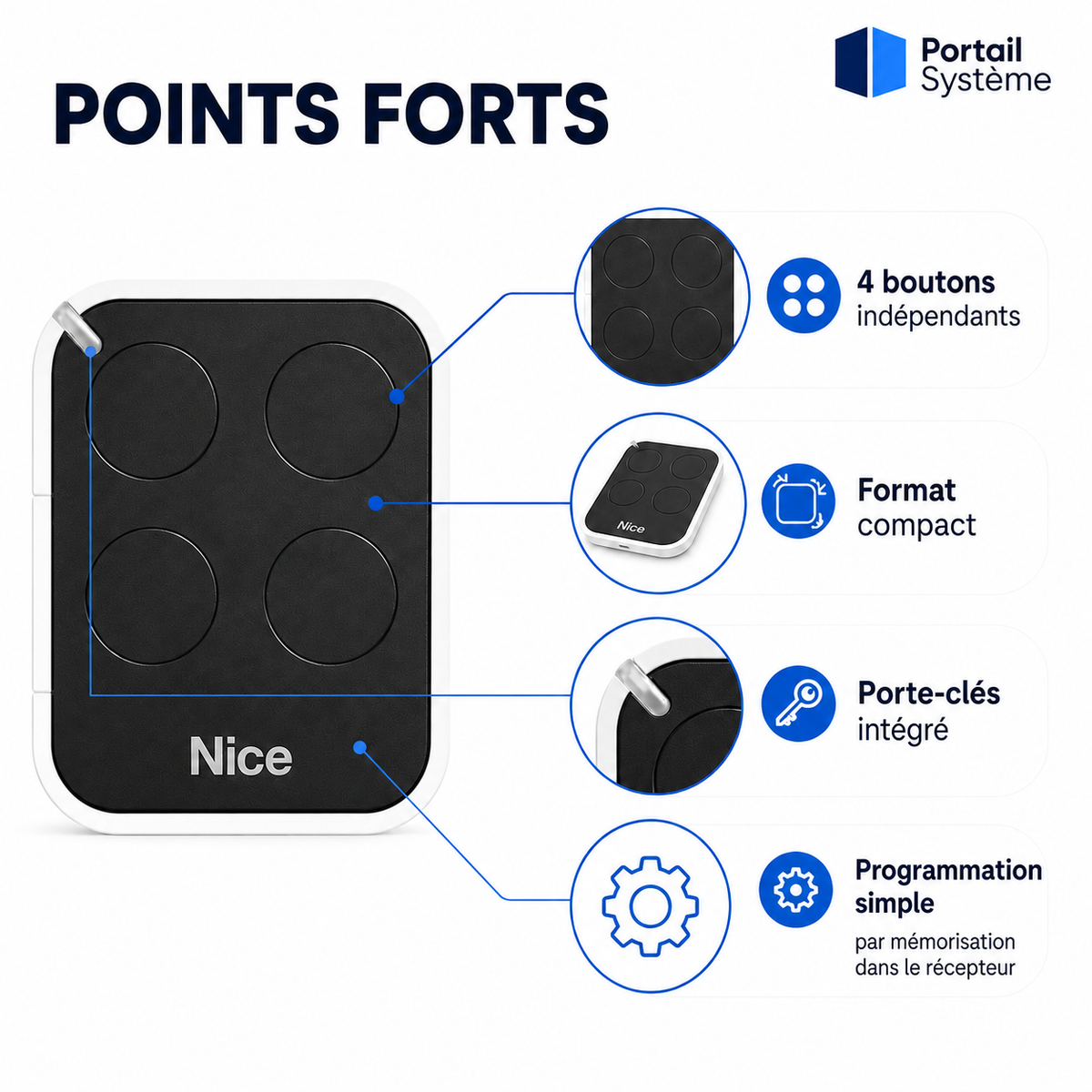 Télécommande NICE ON4E 4 Boutons pour Portail